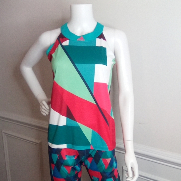 Adidas Girls Multicolor Geometric Adizero Tennis Tank Top - Picture 1 of 11
